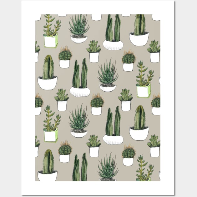 Watercolour Cacti & Succulents – Beige Wall Art by crumpetsandcrabsticks